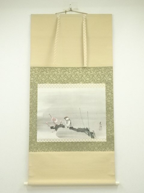 掛け軸/梅雀図/結城素明？ ys7173394; 宗sou 結城素明 梅雀図 印刷工芸 絹本掛軸（共箱