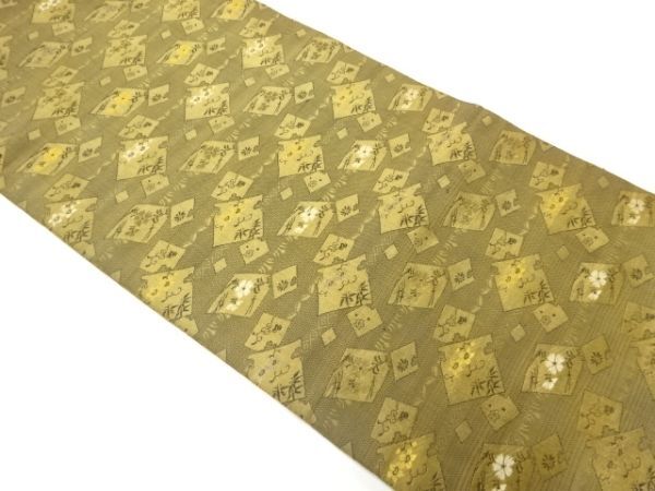 ys7149406; 宗sou 破れ色紙に笹・草花模様織出し丸帯（材料）【アンティーク】【着】