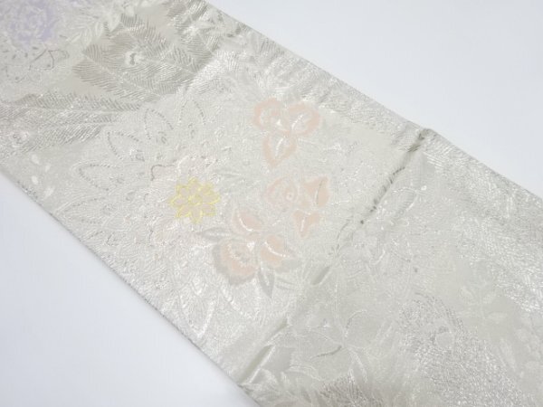 ys7166867; 宗sou 華紋に孔雀羽根・草花模様織り出し丸帯（着用可）【アンティーク】【着】