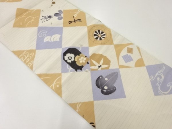 ys7166356; 宗sou 絽菱に草花蜻蛉模様刺繍昼夜帯（材料）【アンティーク】【着】