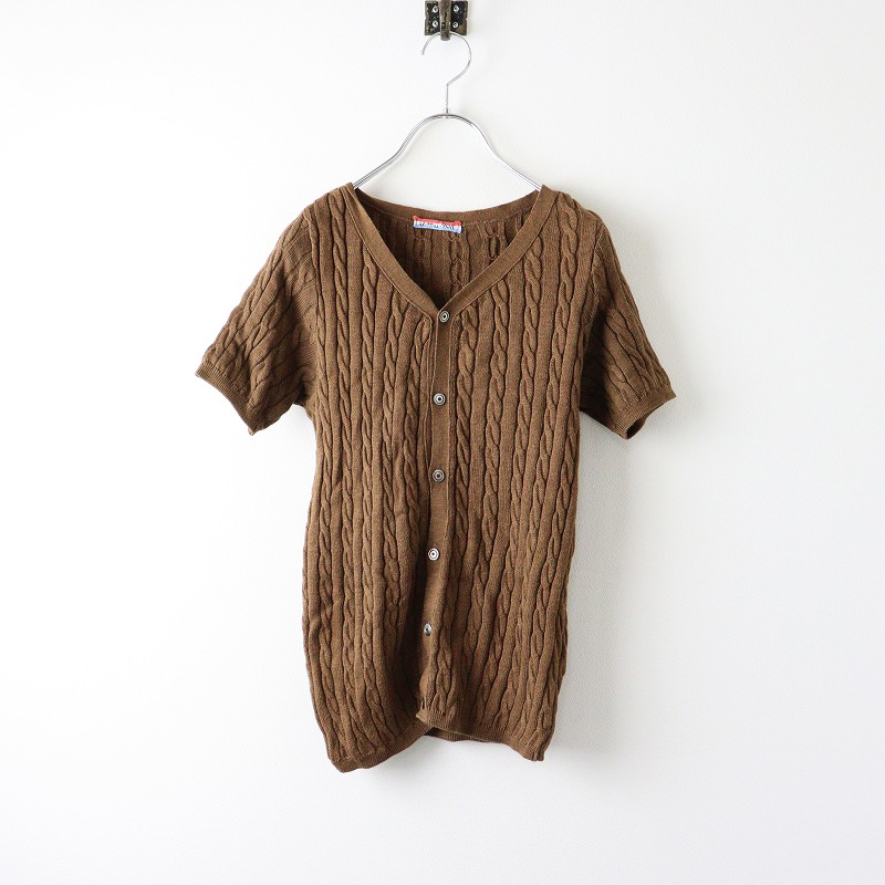  four ti пять a-ru45R 45rpm umii908 хлопок кабель вязаный короткий рукав кардиган 2/ Brown tops перо ткань [2400014101225]