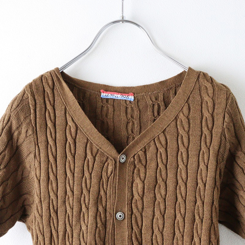  four ti пять a-ru45R 45rpm umii908 хлопок кабель вязаный короткий рукав кардиган 2/ Brown tops перо ткань [2400014101225]