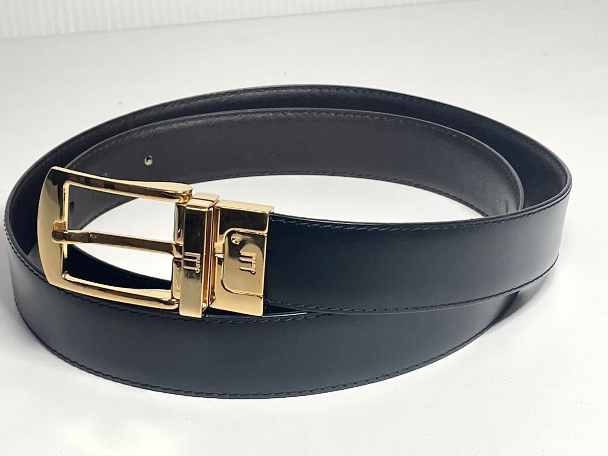  現(xiàn)行 dunhill ダンヒル Dunhill ベルト サイズ107cm 回転式バックル ダブルフェイス メンズ ブラックブラウン ゴールドバックル