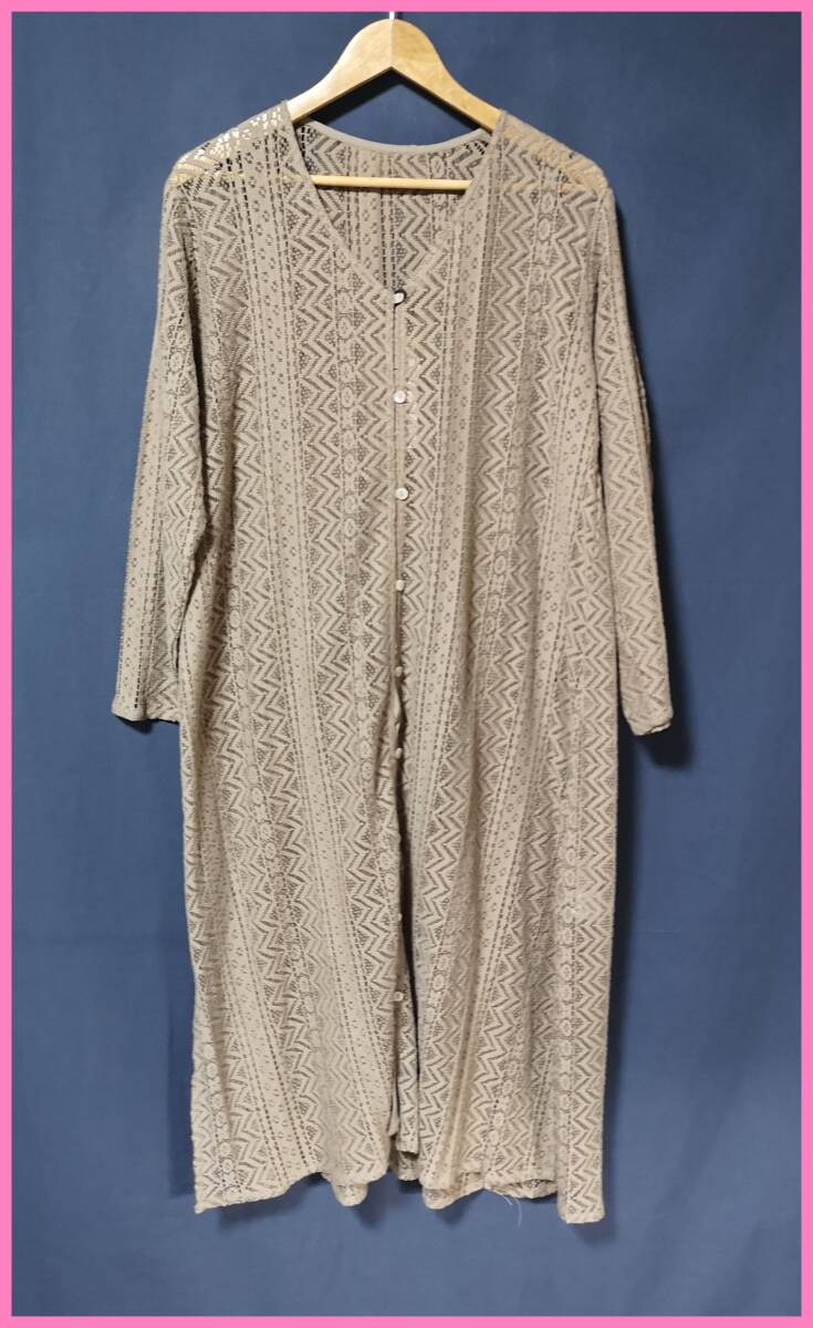 ＷＨ‐３８９☆春夏☆新品☆送料込み☆即決☆ナチュラル系☆綿ナイロン☆カーディガン☆Ｍ～Ｌサイズ☆カーキ系☆総レース☆ゆったり