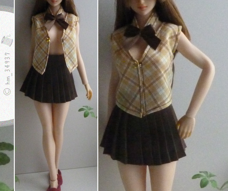 ◆TBLeague S24A ドール服：バイカラーベスト＋プリーツスカート＋リボンタイ