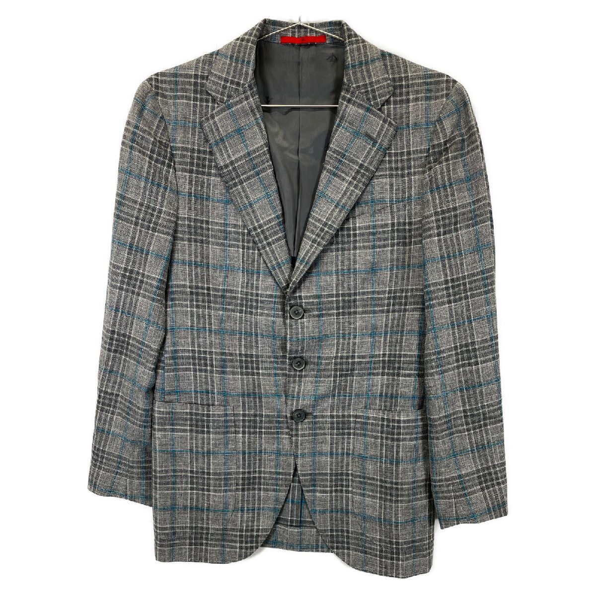 ISAIAi The ia gray silk ×linen check tailored jacket gray 44 jacket wool men's used 