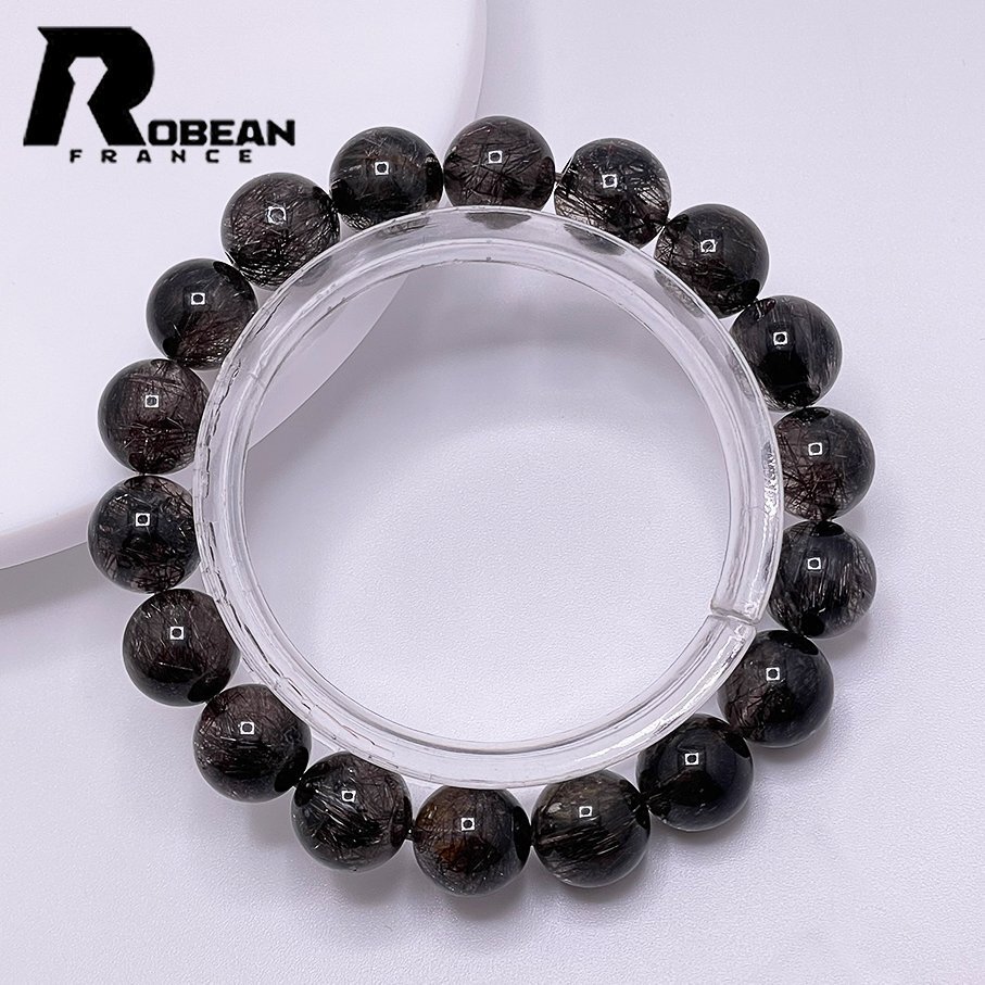 上級 EU製 定価10万円★ROBEAN・ブラックルチルクォーツ★黒針水晶 ブレスレット パワーストーン 金運 天然石 原石 10.9-11.4mm M707103