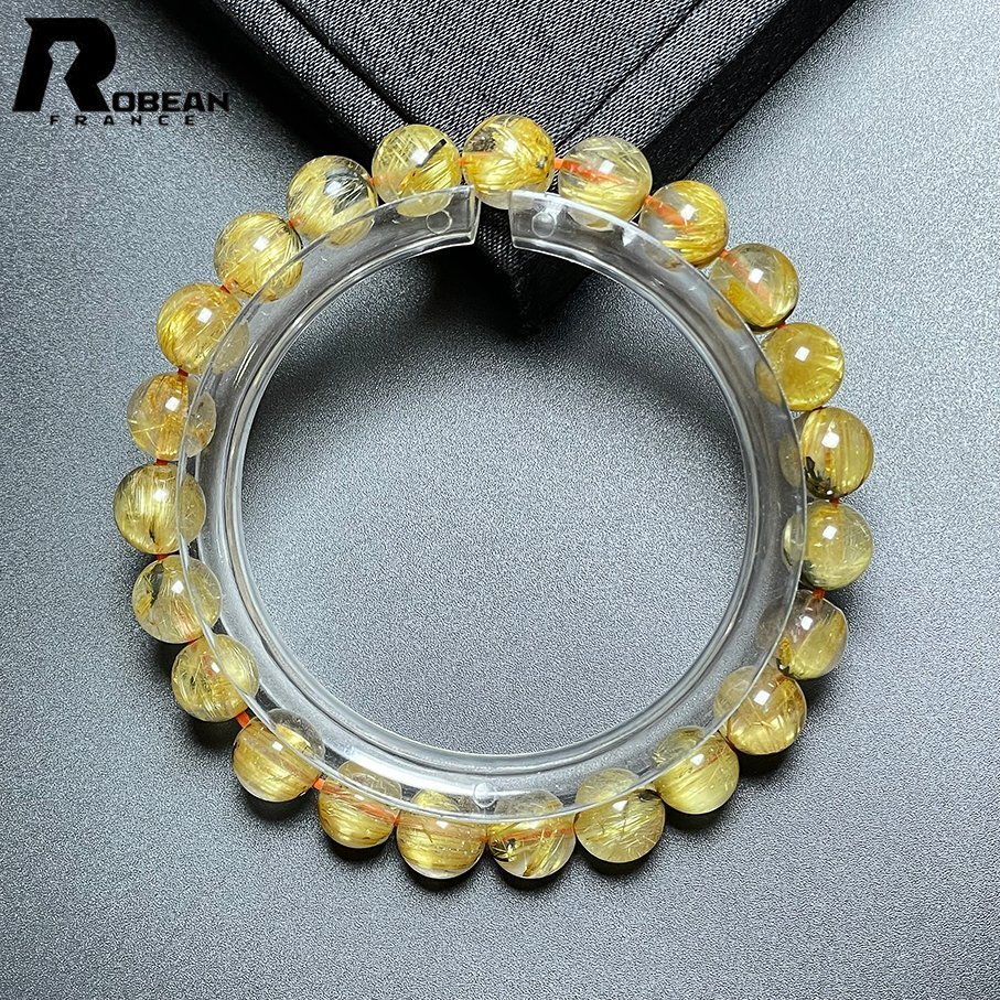 逸品 EU製 定価5万円★ROBEAN・太陽花タイチンルチル★黄金針水晶 金運 開運 ゴールド ブレスレット パワーストーン 7.9-8.4mm ML726231