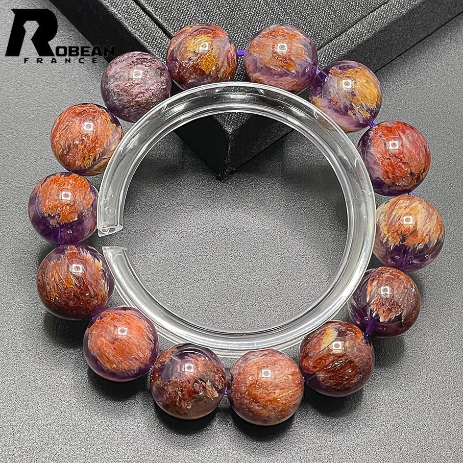 逸品 EU製 定価5万円★ROBEAN・パープルトルマリン★パワーストーン ブレスレット 天然石 金運 浄化 開運 ギフト 14.8-15.8mm C329028