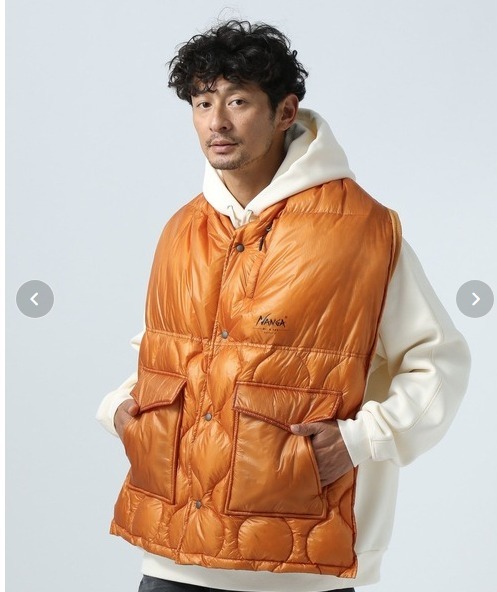 NANGA×Mt.＆Sea（ナンガ×マウントアンドシー）別注 ダウンケープ ■オレンジ系 ONE SIZE ユニセックス ■DOWN CAPE ベスト ひざ掛け