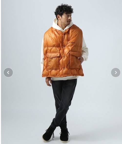 NANGA×Mt.＆Sea（ナンガ×マウントアンドシー）別注 ダウンケープ ■オレンジ系 ONE SIZE ユニセックス ■DOWN CAPE ベスト ひざ掛け