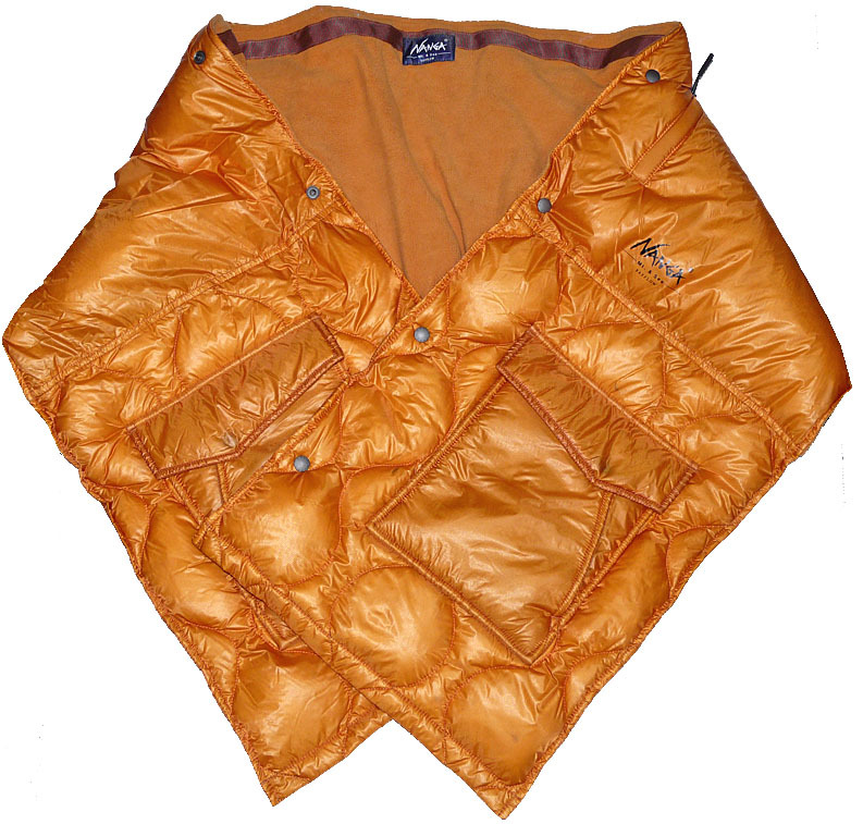 NANGA×Mt.＆Sea（ナンガ×マウントアンドシー）別注 ダウンケープ ■オレンジ系 ONE SIZE ユニセックス ■DOWN CAPE ベスト ひざ掛け