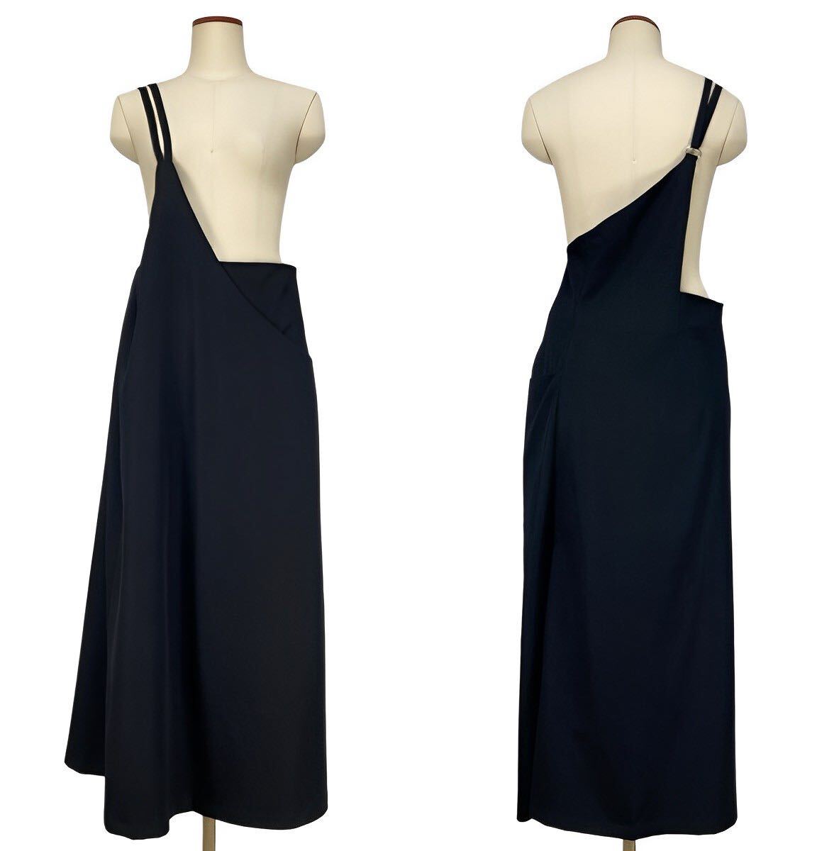 Y's WOOL GABARDINE ASYMME APRON DRESS 黒1 Y's WOOL GABARDINE ASYMME APRON DRESS 黒1
