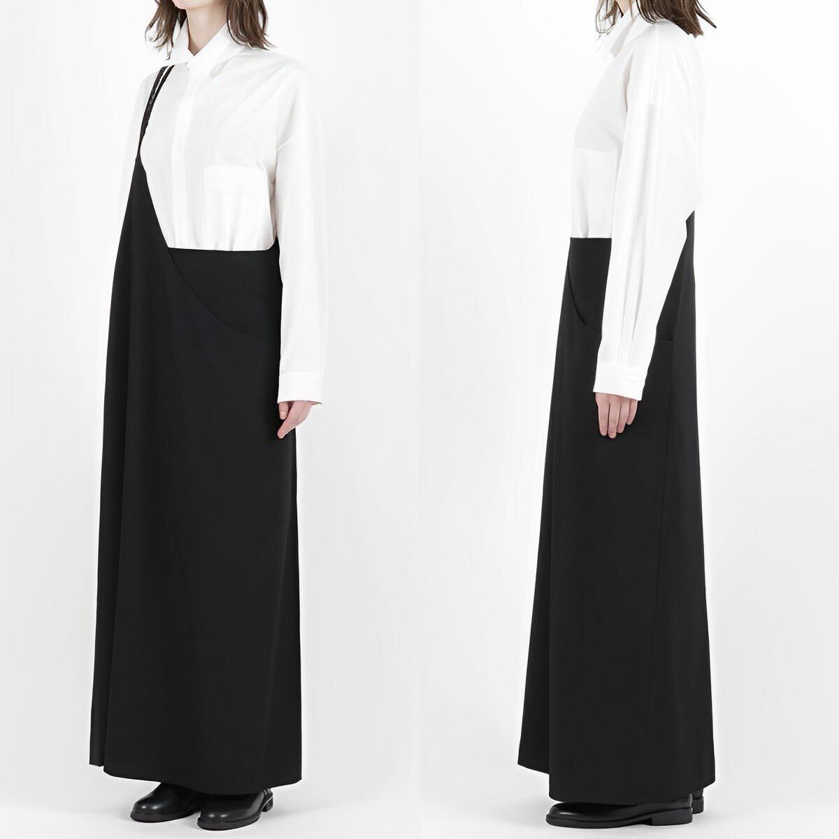 Y's WOOL GABARDINE ASYMME APRON DRESS 黒1 Y's WOOL GABARDINE ASYMME APRON DRESS 黒1
