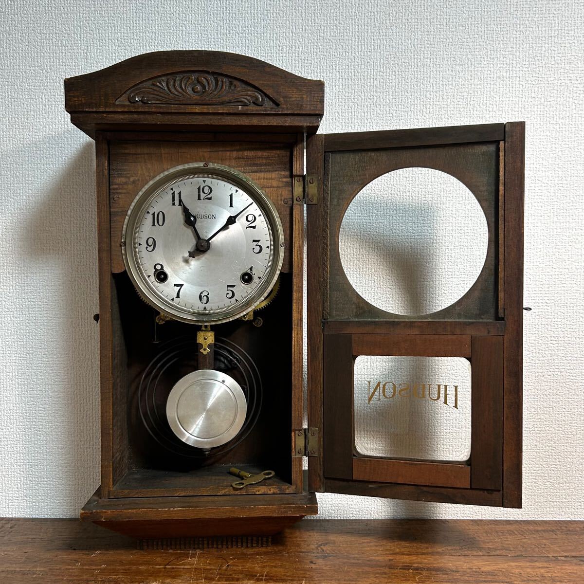振子時計 古時計 HUDSON ハドソン 動作品 ゼンマイ アンティーク
