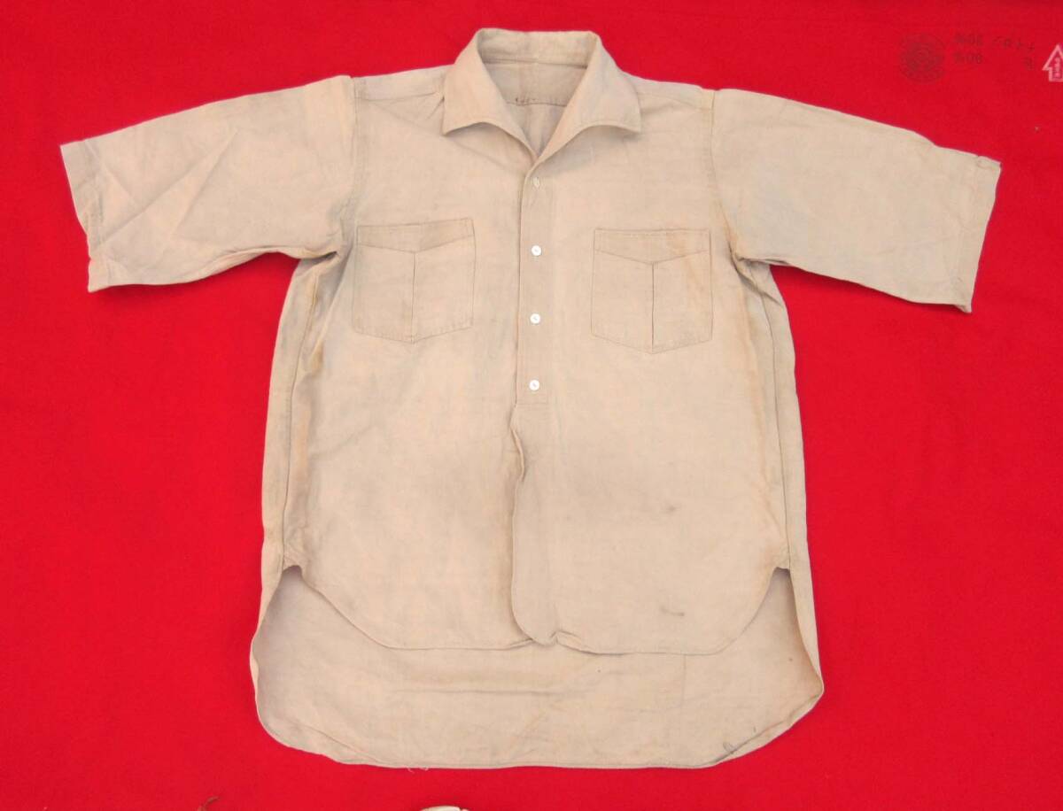 日本軍 海軍兵用シャツ 複製品 陸軍将校参謀 日本軍 日本陸軍 将校用シャツ 開襟シャツ レプリカ 中古品 中田