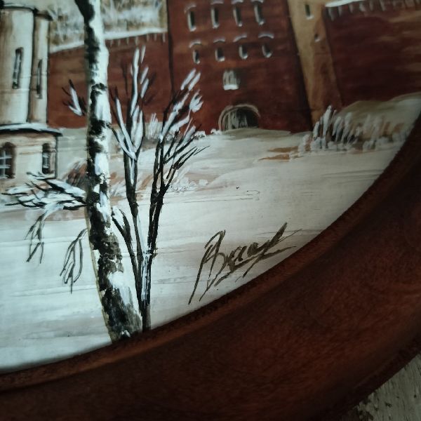 ロシア ヴィンテージ ヴェリーキー ノヴゴロド 作家物 肉筆 ウッドフレーム アートパネル 無垢 木枠 額装 絵画 飾り ビンテージ 世界遺産_画像6