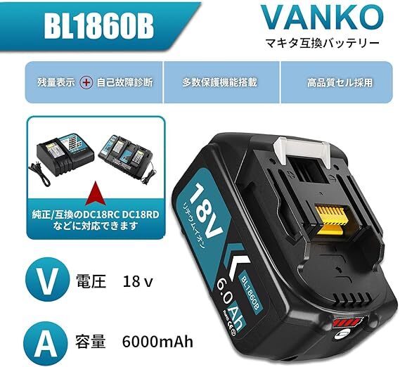 18vバッテリー 大容量4個付き 充電器セット 小型 軽量化 2口充電 18vバッテリー 大容量4個付き 充電器セット 小型 軽量化 2口充電
