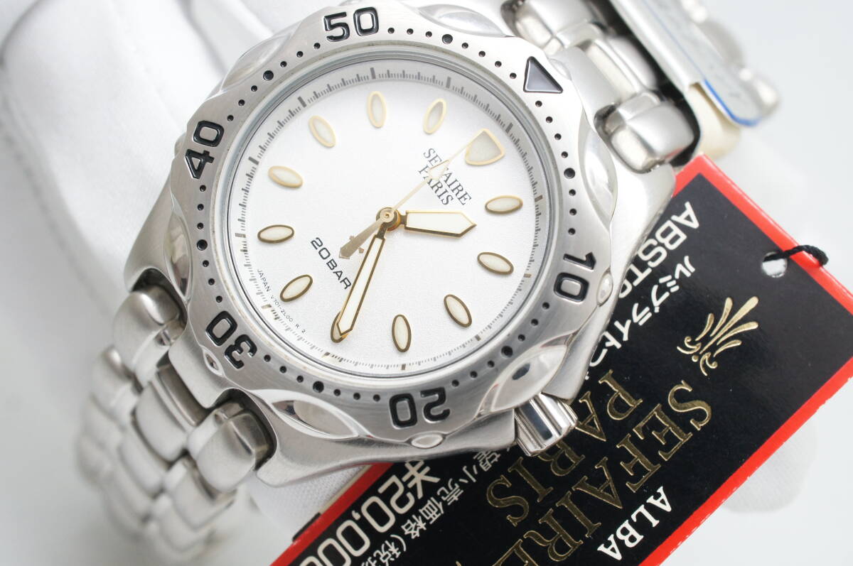 J46●作動(dòng)良好 未使用デッドストック SEIKO セイコー ALBA アルバ SEFAIRE V701-1Y50 1994年制 メンズ腕時(shí)計(jì) シルバー お灑落 クォーツ