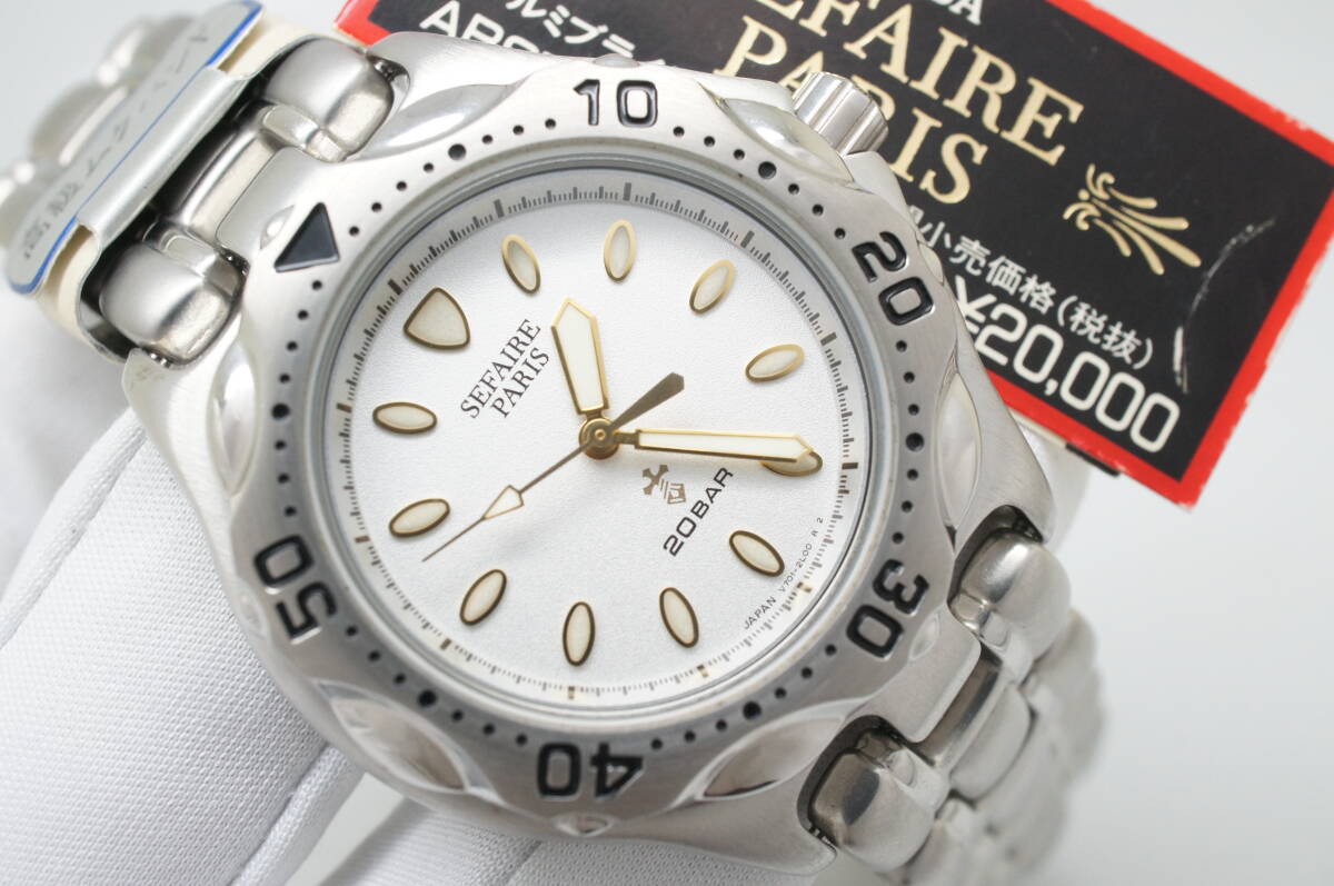 J46●作動(dòng)良好 未使用デッドストック SEIKO セイコー ALBA アルバ SEFAIRE V701-1Y50 1994年制 メンズ腕時(shí)計(jì) シルバー お灑落 クォーツ