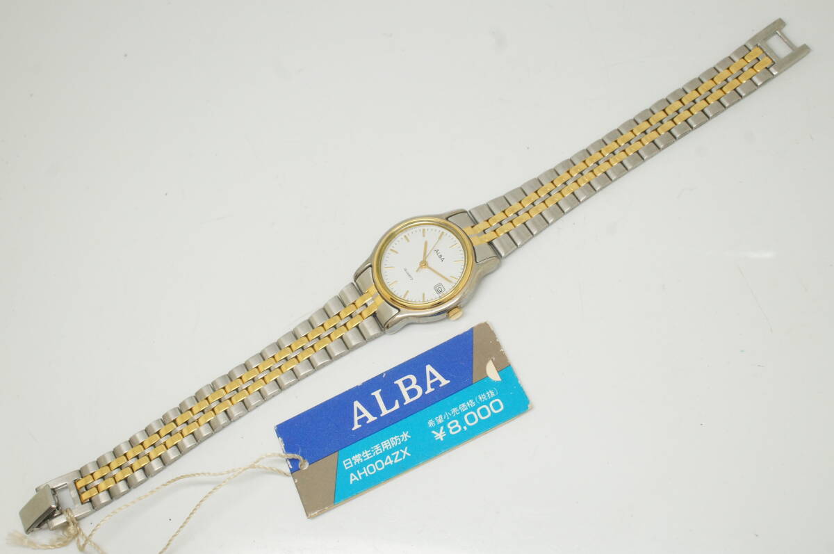 J65●作動(dòng)良好 未使用デッドストック SEIKO セイコー ALBA アルバ V782-X092 白文字盤 デイト レディース腕時(shí)計(jì) コンビ お灑落 クォーツ