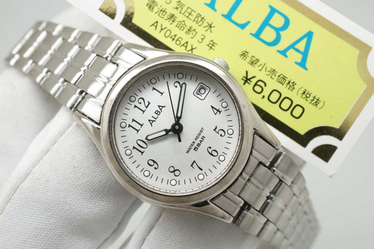 J66●作動良好 未使用デッドストック SEIKO セイコー ALBA アルバ V782-X198 デイト レディース腕時計 シルバー お灑落 クォーツ