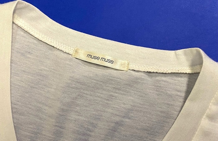 muse muse (ミューズミューズ) 袖 フリル カットソー半袖Tシャツ S/S Tee ブラウン フリフリ V-NECK Vネック 白 M_画像4