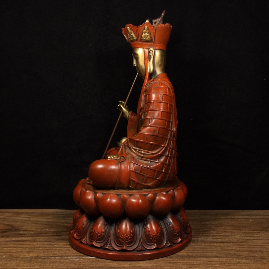 銅器 仏教 銅の鈴 古美術 コレクション品 銅製 工芸品 彫刻装飾品置物 秘藏 清 純銅塗真金 地蔵王菩薩 仏像 銅製品 銅器 極細工 古美術