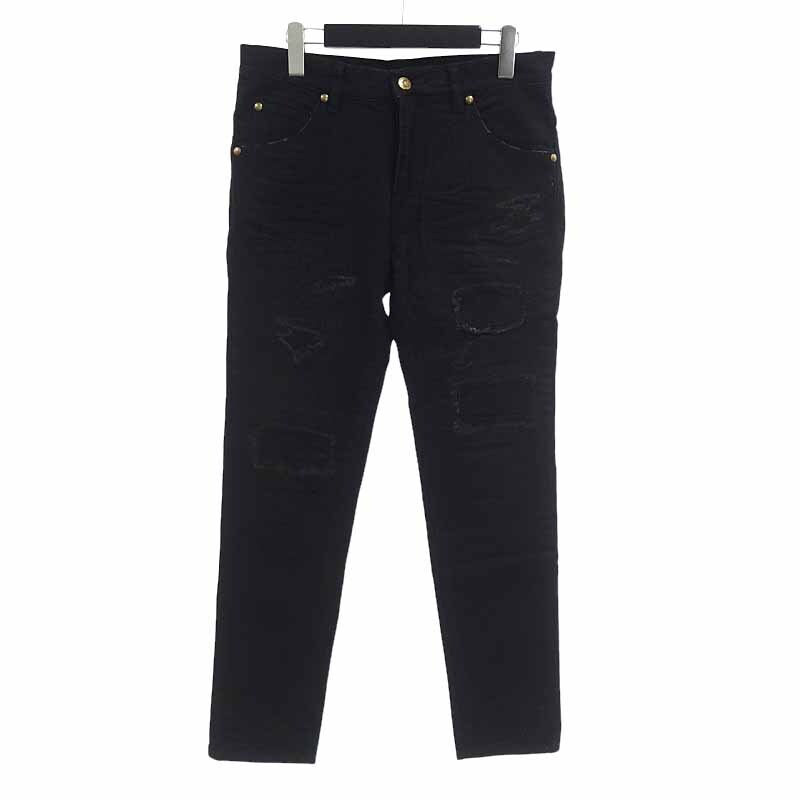 【PRICE DOWN】1 PIU 1 UGUALE 3 MRP078 CTU092 リペア クラッシュ加工 ダメージ デニム パンツ ブラック サイズ メンズ4