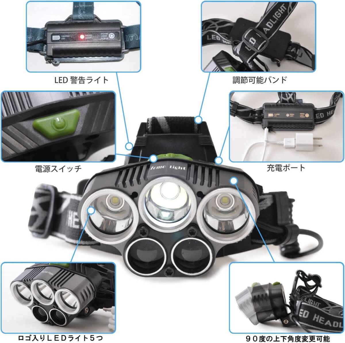 LEDヘッドライト 充電式 対防水コーティング 高輝度５點(diǎn)燈モード 作業(yè)燈 防災(zāi) ランニング 夜釣り キャンプ ヘルメットライト ランタン