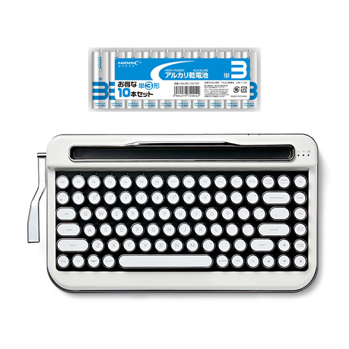 AJAX タイプライター風キーボードPENNA(ペナ) Pure White + アルカリ乾電池 単3形10本パックセット PNADWH+HDLR6/1.5V10P /l