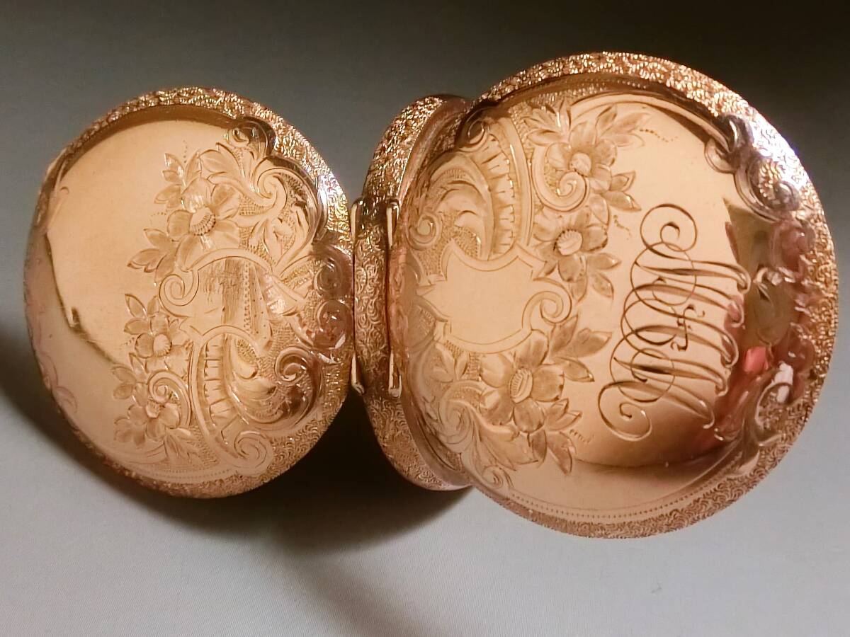★美品 アンティーク Waltham ウォルサム Model 1893★華やか美彫金フルハンター 25年保証ケース★14k 14金(F) ★1902年製 手巻き 動作品★