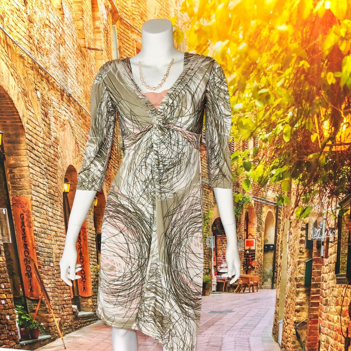 EGERIE シルバーベージュ ピンクデザインワンピース 単品　XS T1 カシュクール _画像1