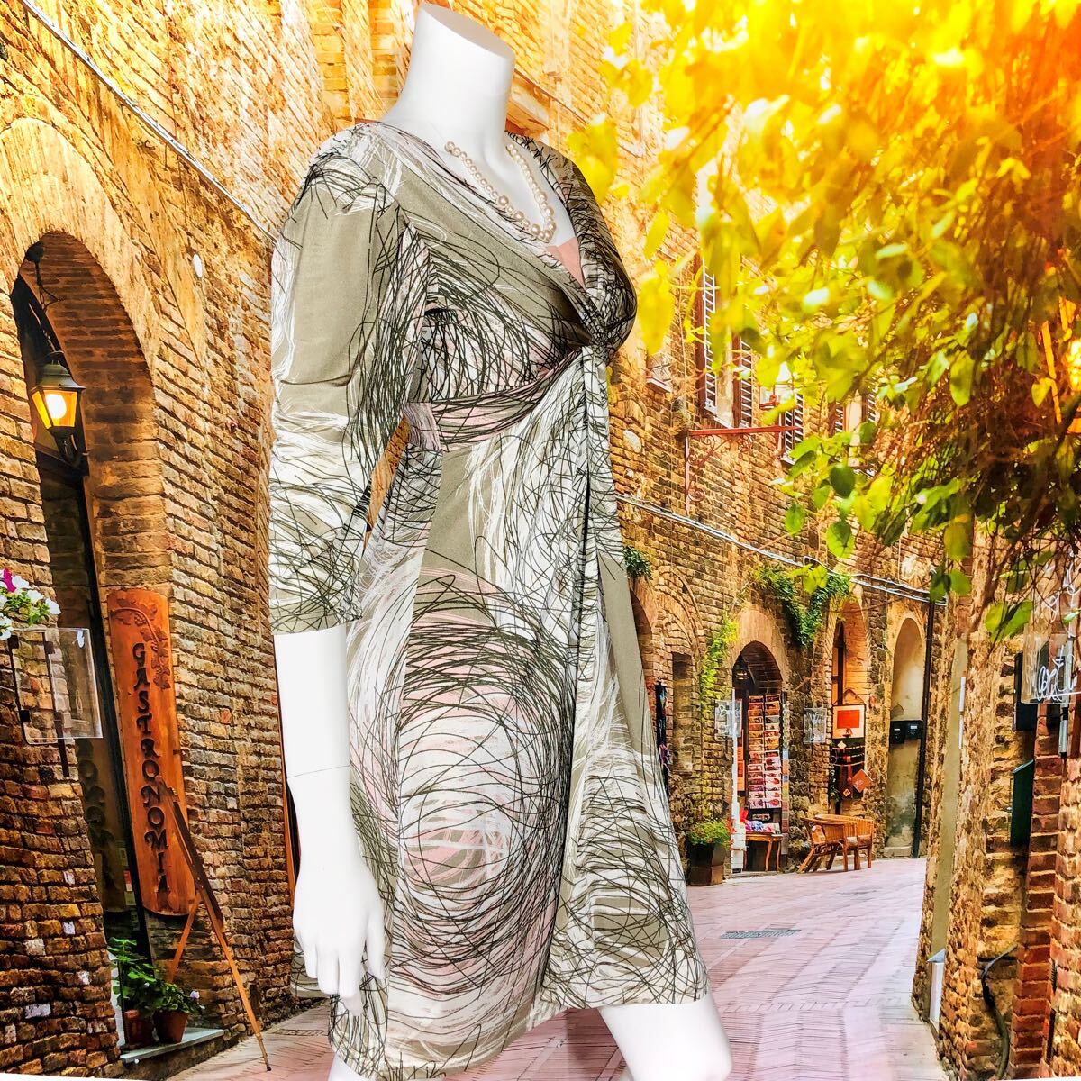 EGERIE シルバーベージュ ピンクデザインワンピース 単品　XS T1 カシュクール _画像3