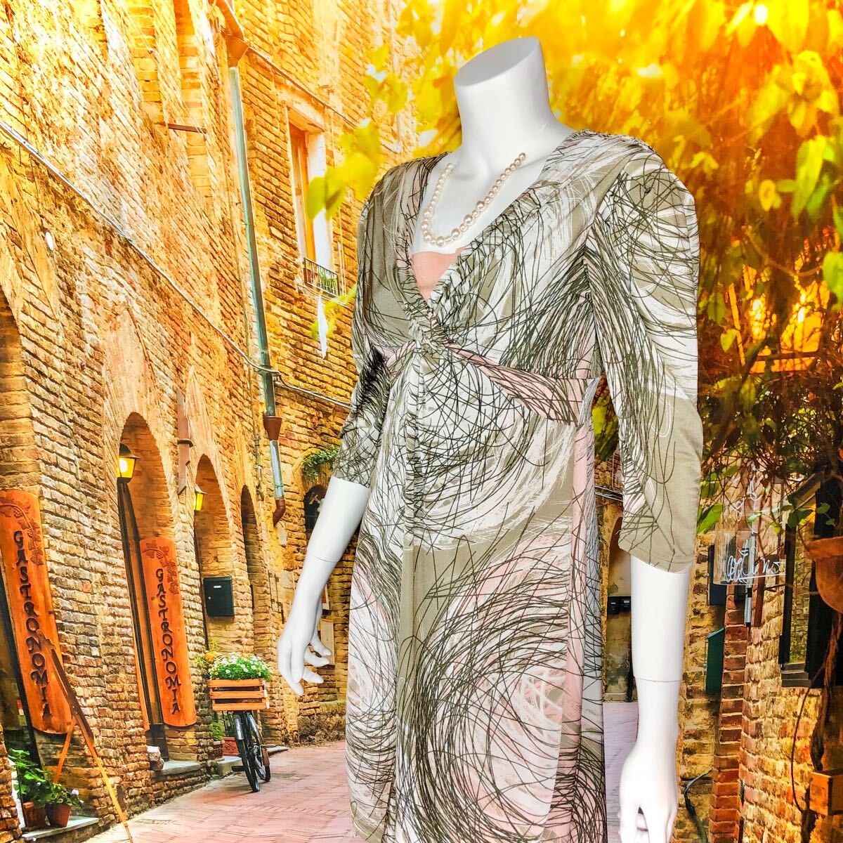 EGERIE シルバーベージュ ピンクデザインワンピース 単品　XS T1 カシュクール _画像6