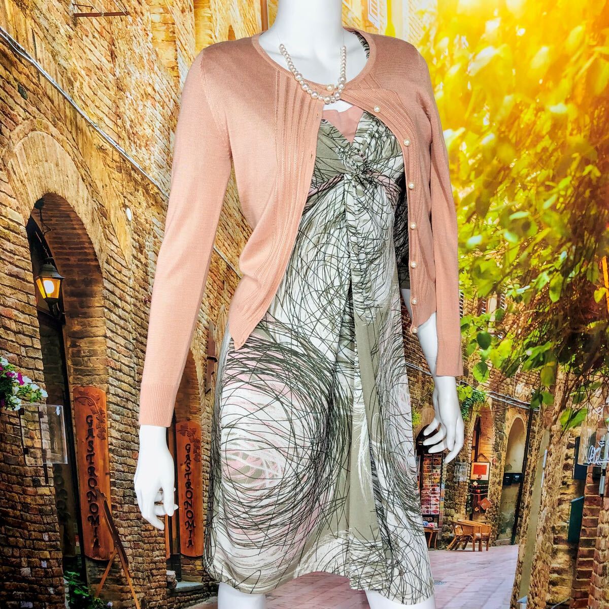 EGERIE シルバーベージュ ピンクデザインワンピース 単品　XS T1 カシュクール _画像7