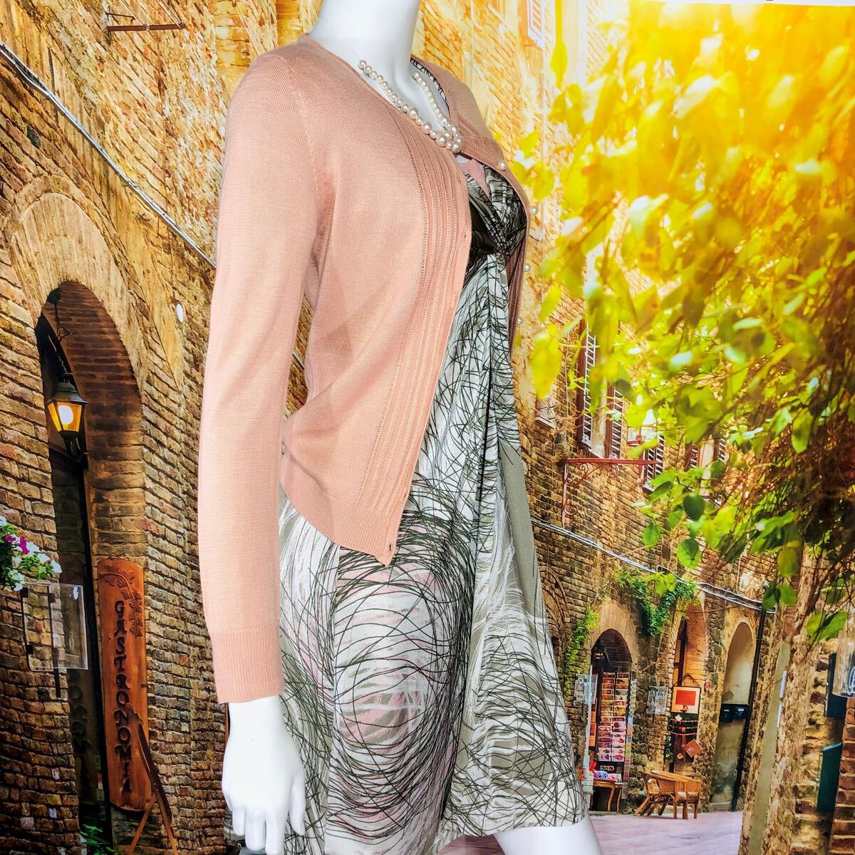 EGERIE シルバーベージュ ピンクデザインワンピース 単品　XS T1 カシュクール _画像8