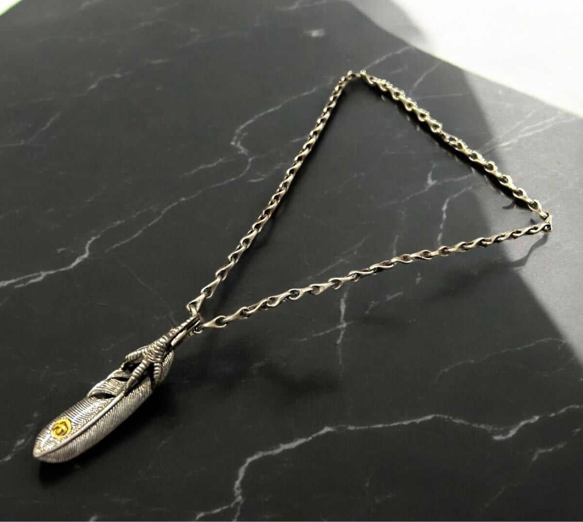 新品 フェザー ペンダット トップ シルバー925 ネックレス チェーン付き フェザーネックレス 先爪 イーグルクロウ ネイティブ バイカー 