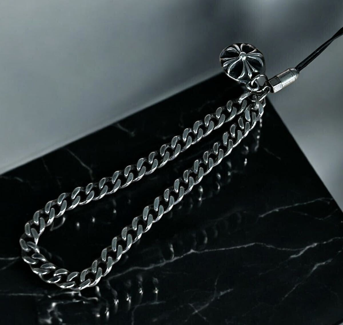 美品 シルバー 925 喜平チェーン付き クロス チャームストラップ アクセサリー クロムハーツ タイプ クロス 検 A&G ビルウォールレザー