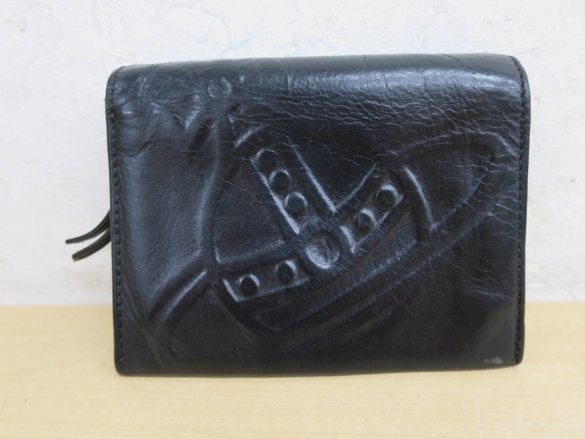 60712◆VIVIENNE WESTWOOD　ヴィヴィアンウエストウッド　レザー　二つ折り財布　ブラック