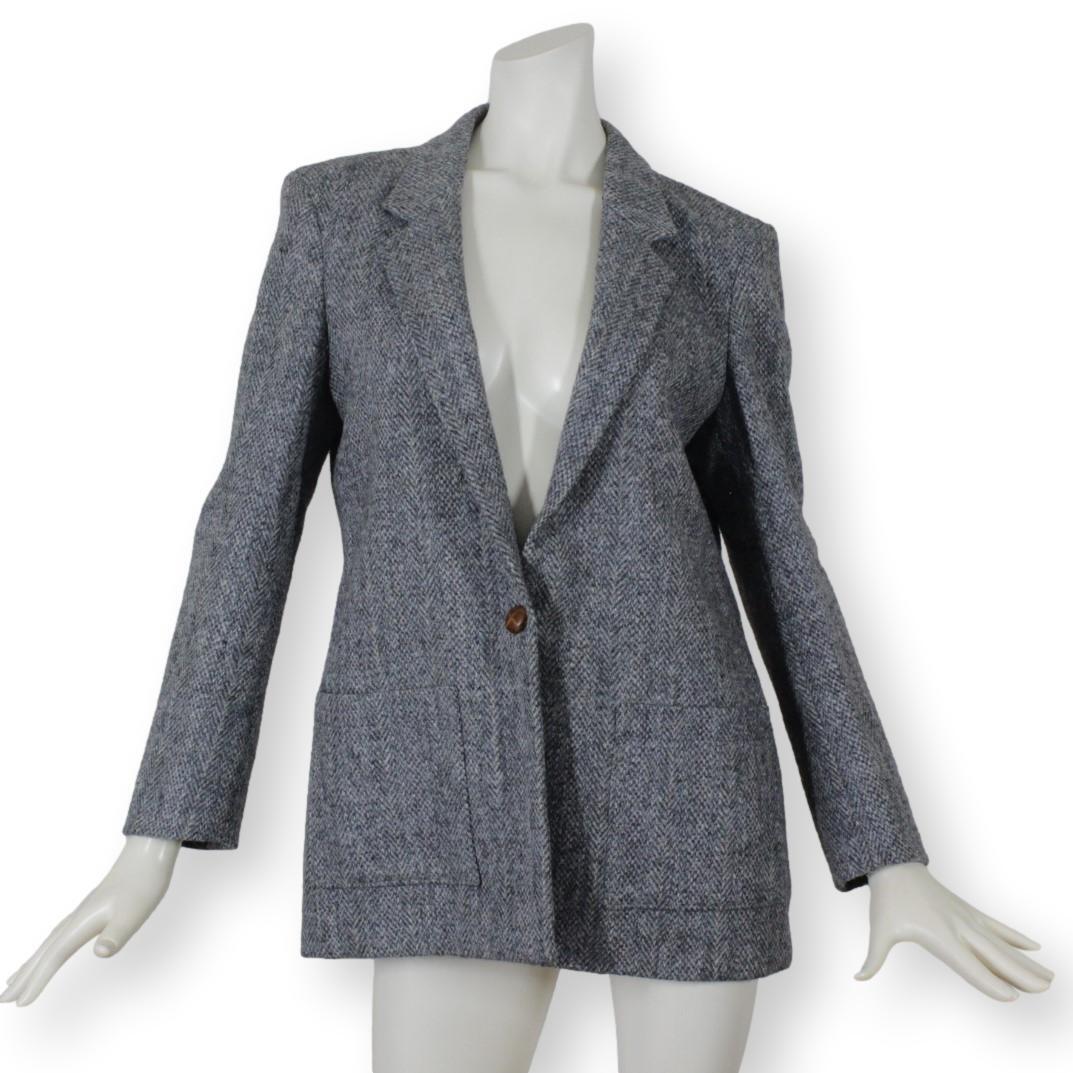 【美品・訳あり】ハリスツイード ジャケット 11号 L レディース ブレザー パッチポケット tqe Harris Tweed USA製 秋冬 ★美品・訳アリ★
