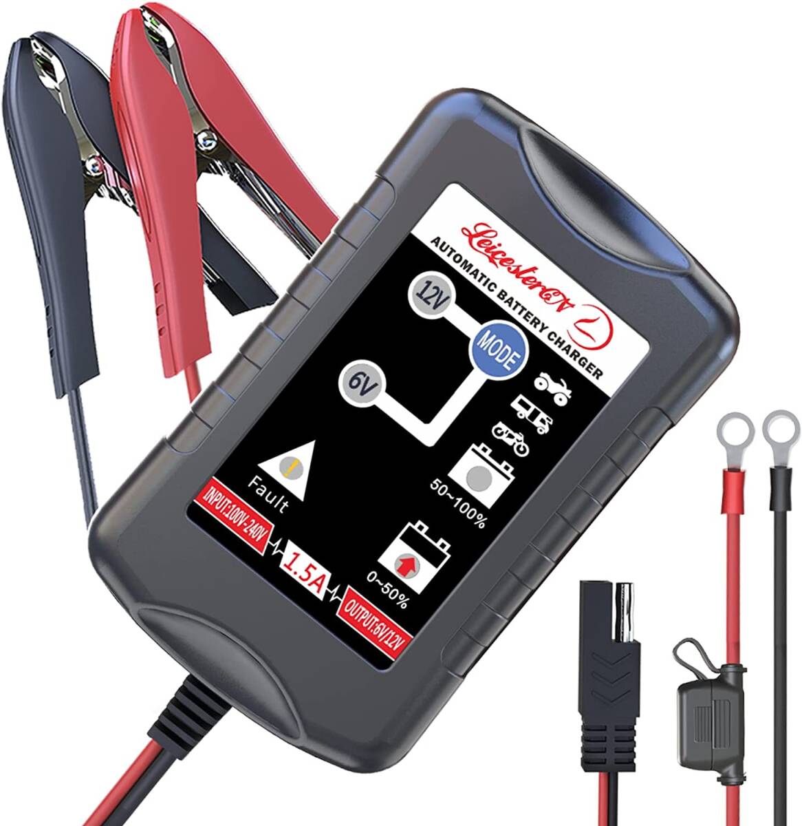 R6/LST 6Vと12V用バッテリー充電器 バッテリーチャージャー 不良バッテリー識別 72時間充電保護 トリクルチャージ 5-40Ah用