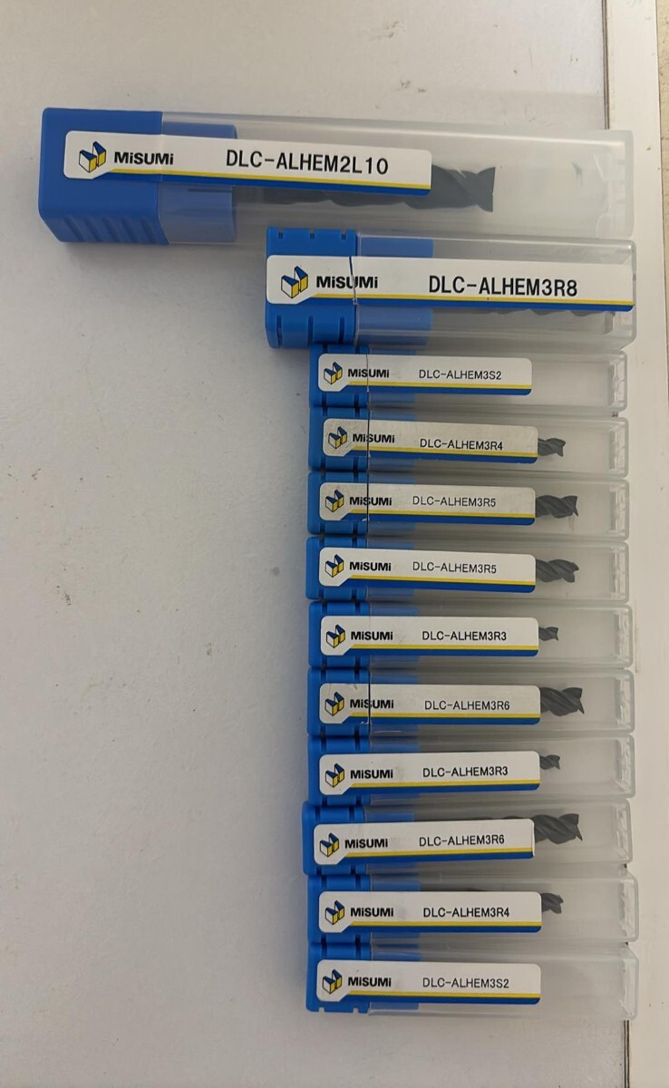 ミスミ 超硬エンドミル アルミ用 DLCコート 各種 12本セット・オマケ中古3本付き・OSG 三菱 Nachi NS TOOL・開封済未使用