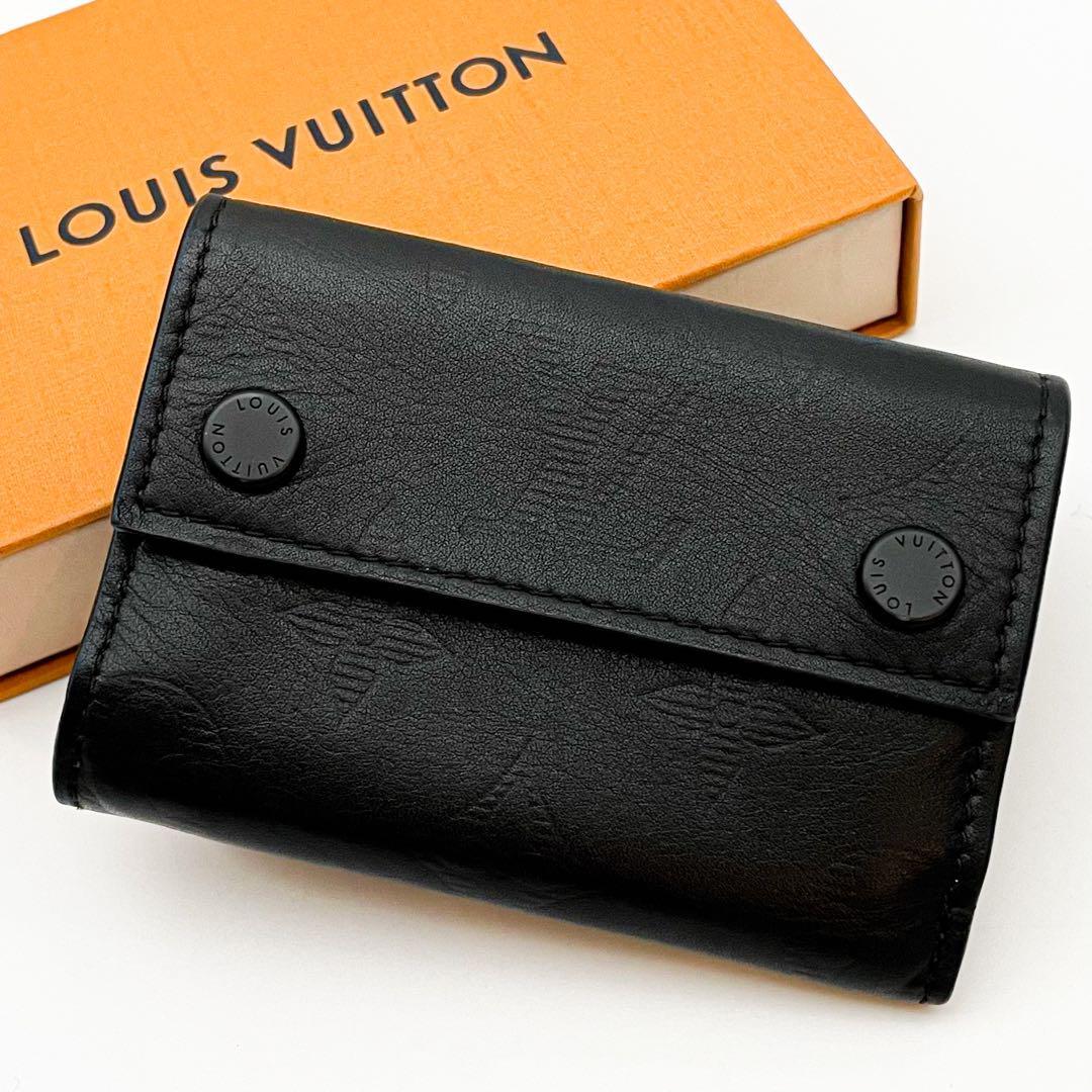 【美品】 ルイヴィトン LOUIS VUITTON モノグラム シャドウ ディスカバリー コンパクト ウォレット 三つ折り財布 ブラック ノワール 黒