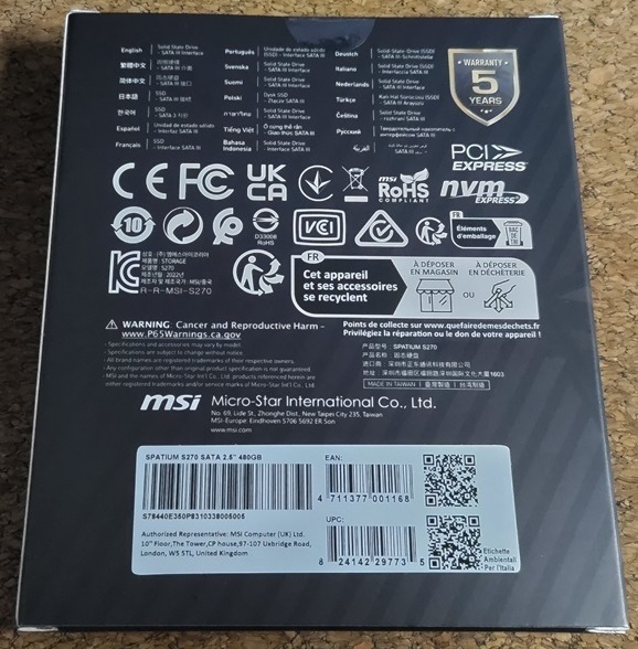 ★MSI SPATIUM S270 SATA 2.5 480GB