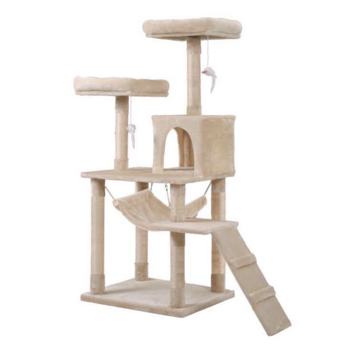 キャットタワー　据え置き　猫用品　ペット用品　全高145cm ベージュ