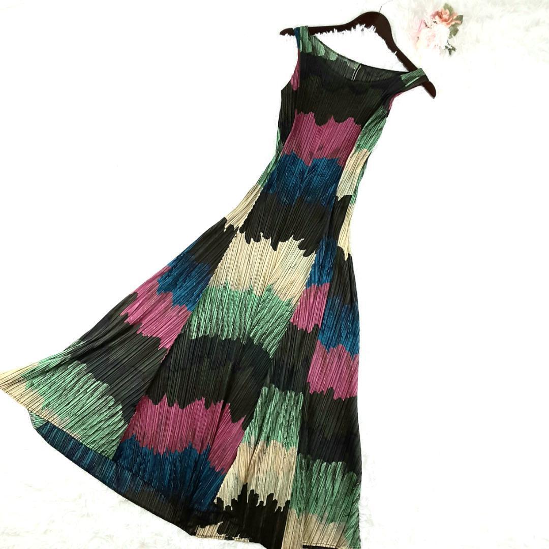 希少カラー90s PLEATS PLEASE ロングワンピース 孔雀の羽柄 美品 希少カラー90s PLEATS PLEASE ロングワンピース 孔雀の羽柄 美品