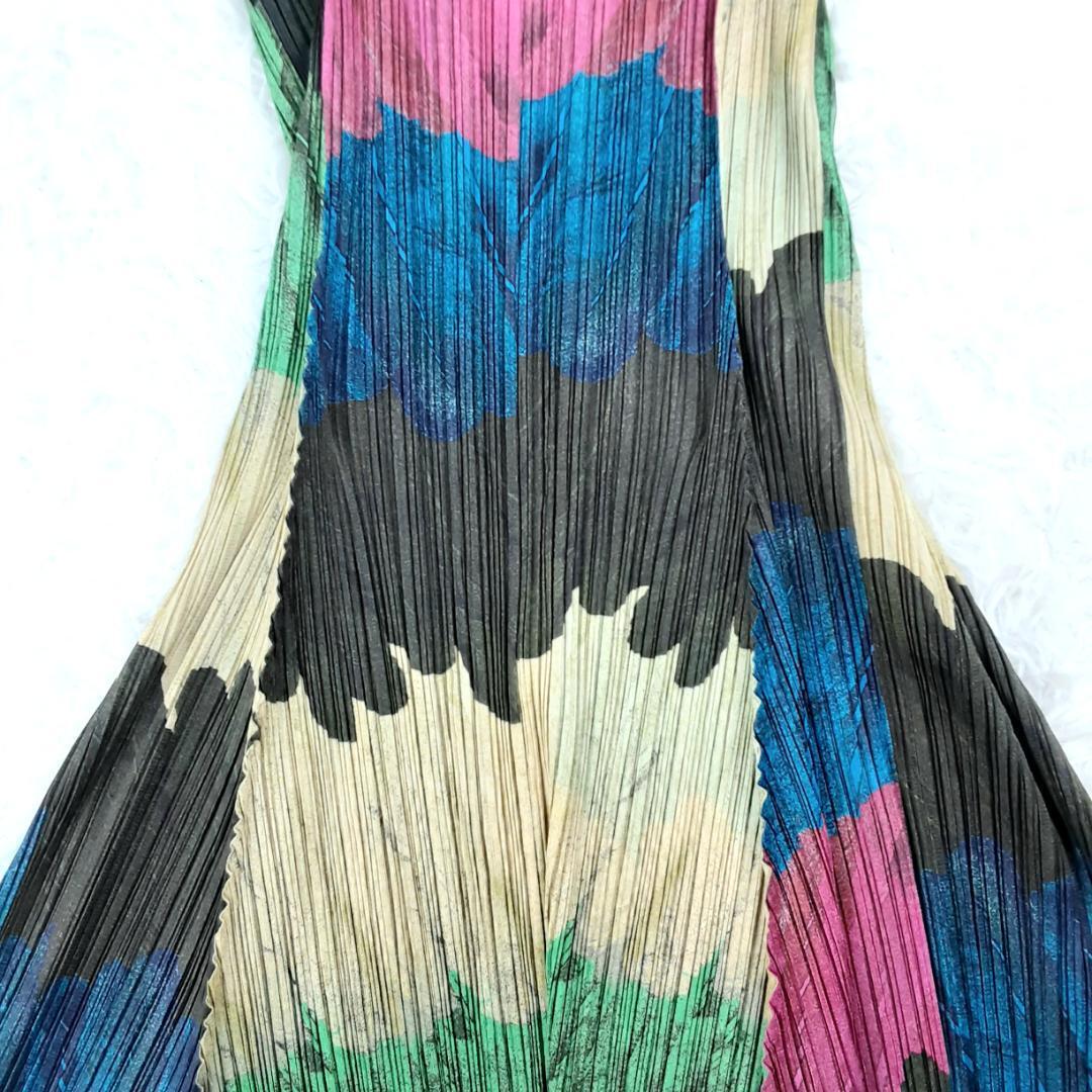 希少カラー90s PLEATS PLEASE ロングワンピース 孔雀の羽柄 美品 希少カラー90s PLEATS PLEASE ロングワンピース 孔雀の羽柄 美品