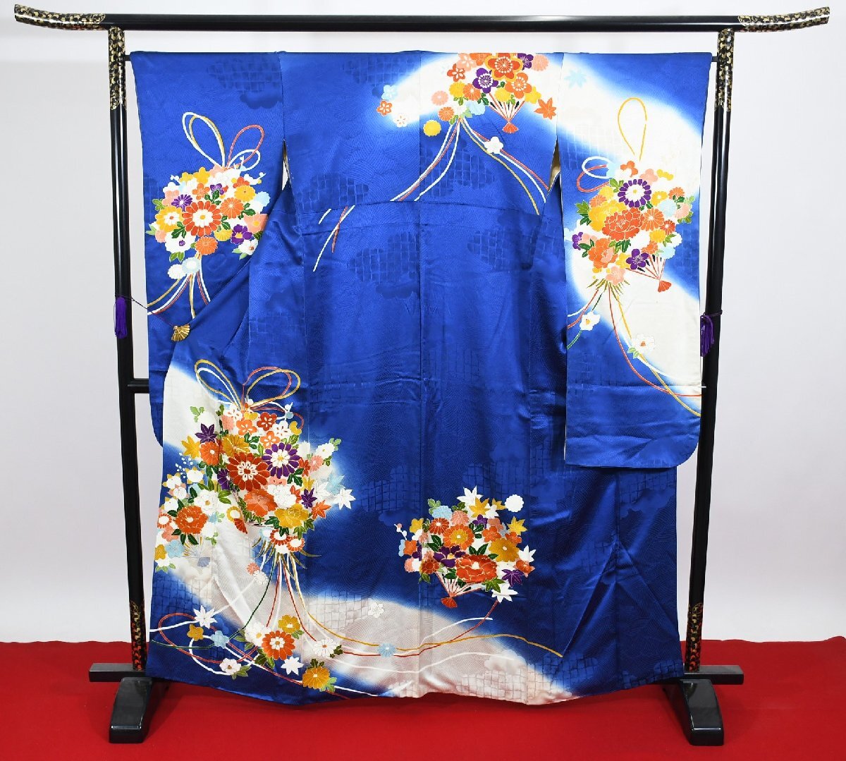 振袖 成人式 結婚式 椿 紐 波 雲 身丈１５４cm 裄丈６６cm ★着物 f-933 桜庭呉服店