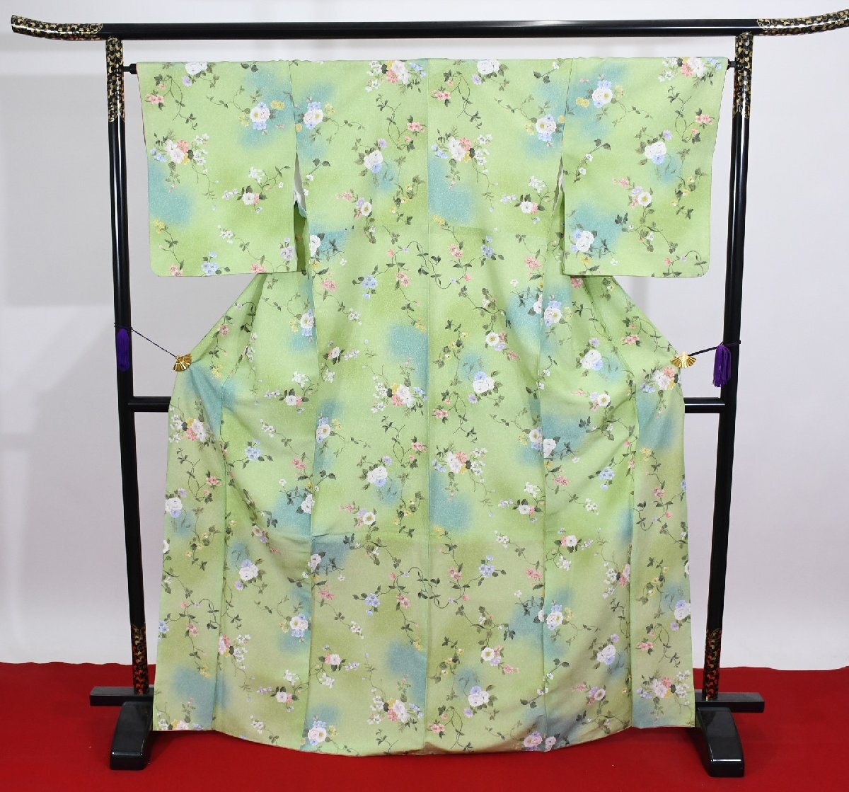 小紋 着物 袷 洗える着物 花 身丈162cm 裄丈67cm ★ kb-6304 桜庭呉服店